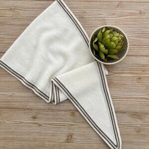 Cashmere Triangle Scarf – Soft Ivory w/ Taupe Stripe | Lightweight Coastal